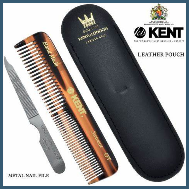 Kent Pocket Comb with Nail File in a Leather Case - NU19
