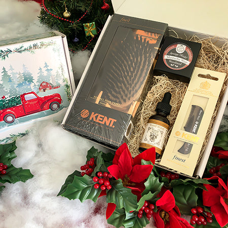 Holiday Gift Pack - The Ultimate Grooming Set - Beard Oil, Mustache Wax, Kent Handmade Mustache Comb, Kent Men's Finest Pure Bristle Oval Brush